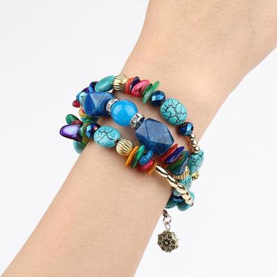 Vintage Colorful Natural Stone Beads Bracelet Bohemian Multilayer Fashion Bracelets Women Bangles Jewelry