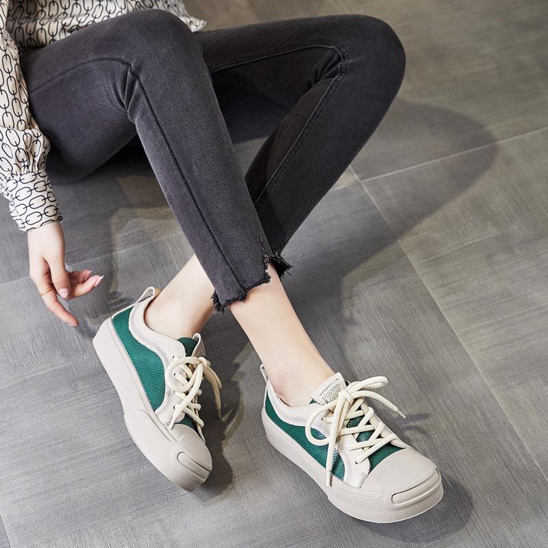 Mode 3,5 cm Kuh Echtes Leder Hohe Marke Atmungsaktiv Bequem Vulkanisiert Plateau Flach Damen Frühling Sommer Vulkanisierte Schuhe