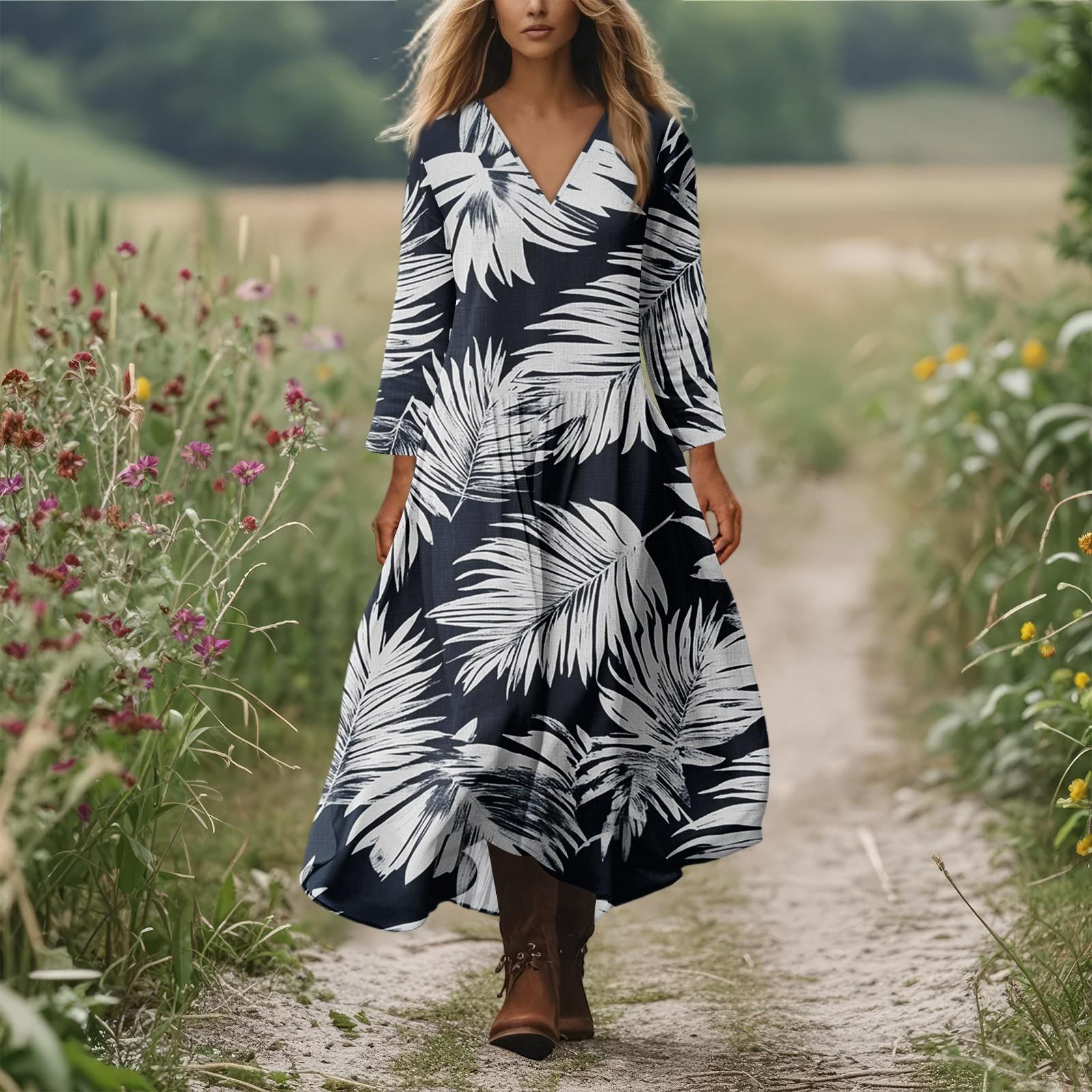 

Women s Casual And Fashionable Round-neck Long Sleeve Mid Length Dress S