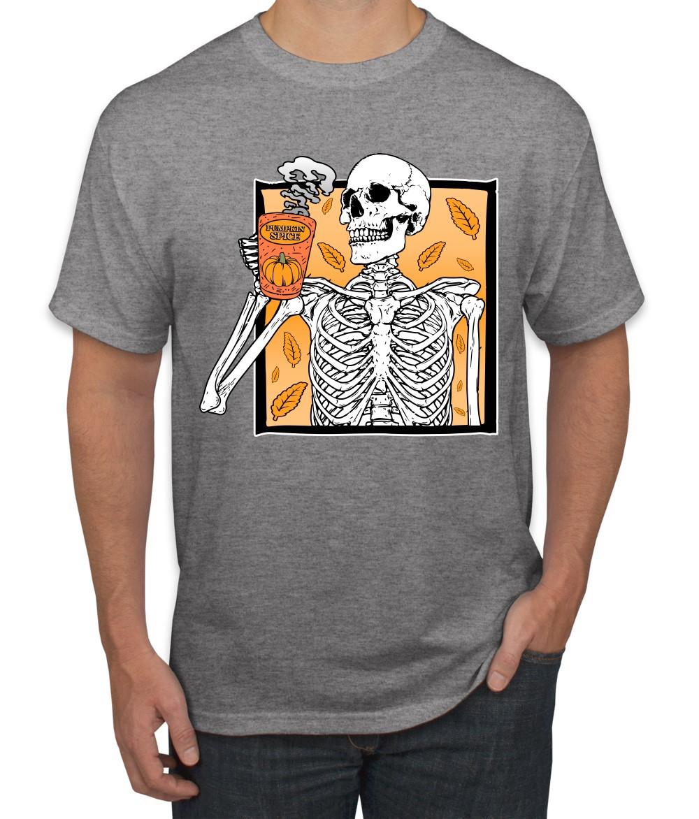 

Pumpkin Spice Latte Skeleton Orange Black and White Men TShirt S разноцветный
