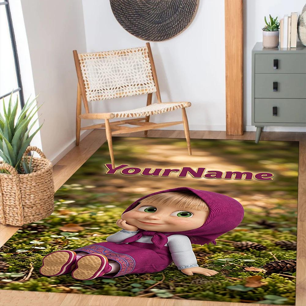 Masha Bear Customized Name Area Rug Design for Balcony Entryway Game Room Hallway Antislip Carpet Office home decor Spiritual Gift