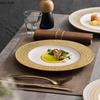 Relief Textured Ceramic Shallow Plate White Gold Steak Plate Pasta Plate Dessert Dish Snack Plates Hotel Creative Tableware