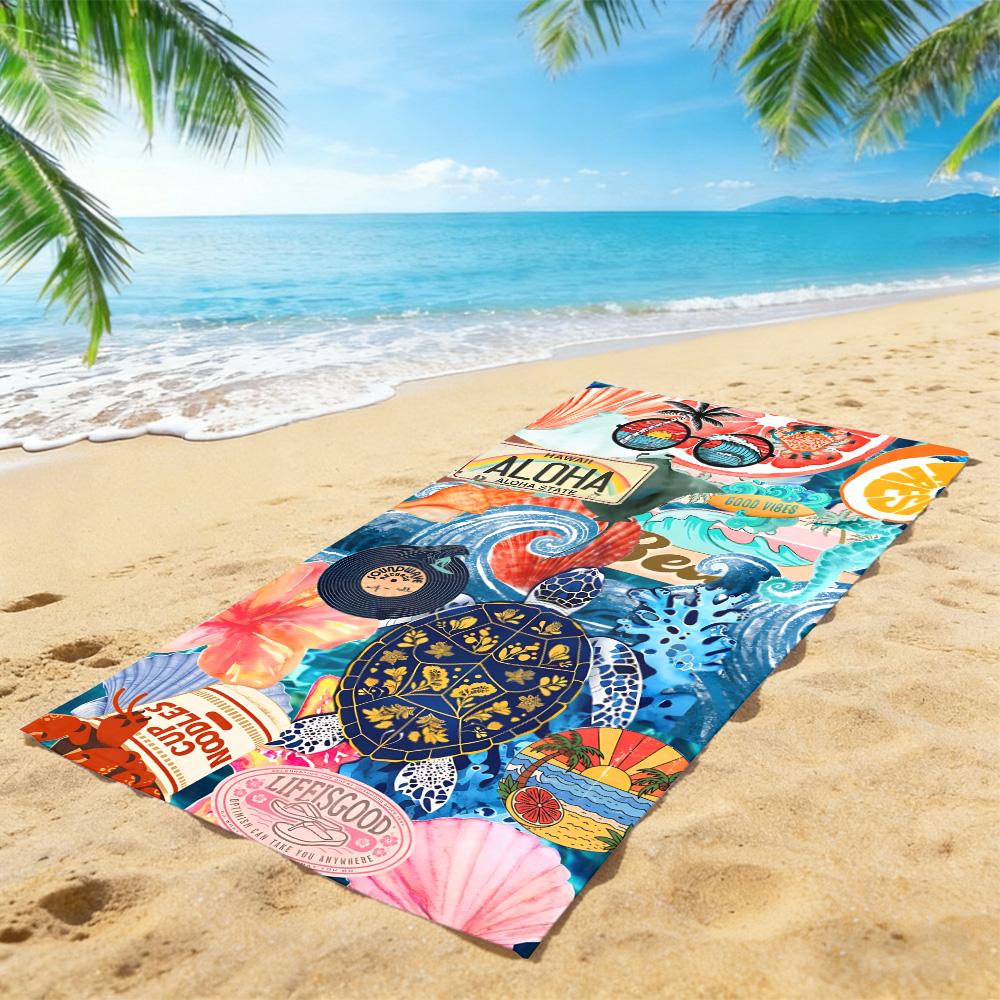 Telo Mare Aloha Hawaii – Sovradimensionato Asciugatura Rapida Senza Sabbia con Stampa Surf & Tartaruga Retro per Fughe Tropicali