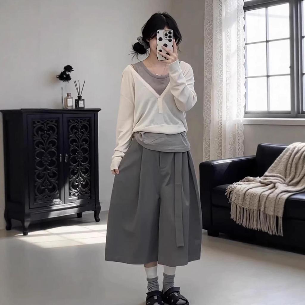 2026 Early Spring V-Neck Long Sleeve Three-Piece Set: Vest & Wide-Leg Pants.