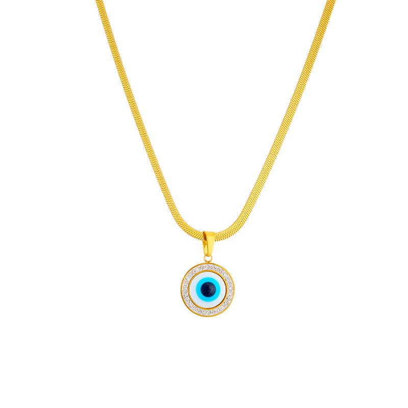 Women's Korean Style Minimalist Stainless Steel Necklace with Mother-of-Pearl Demon Eye Pendant