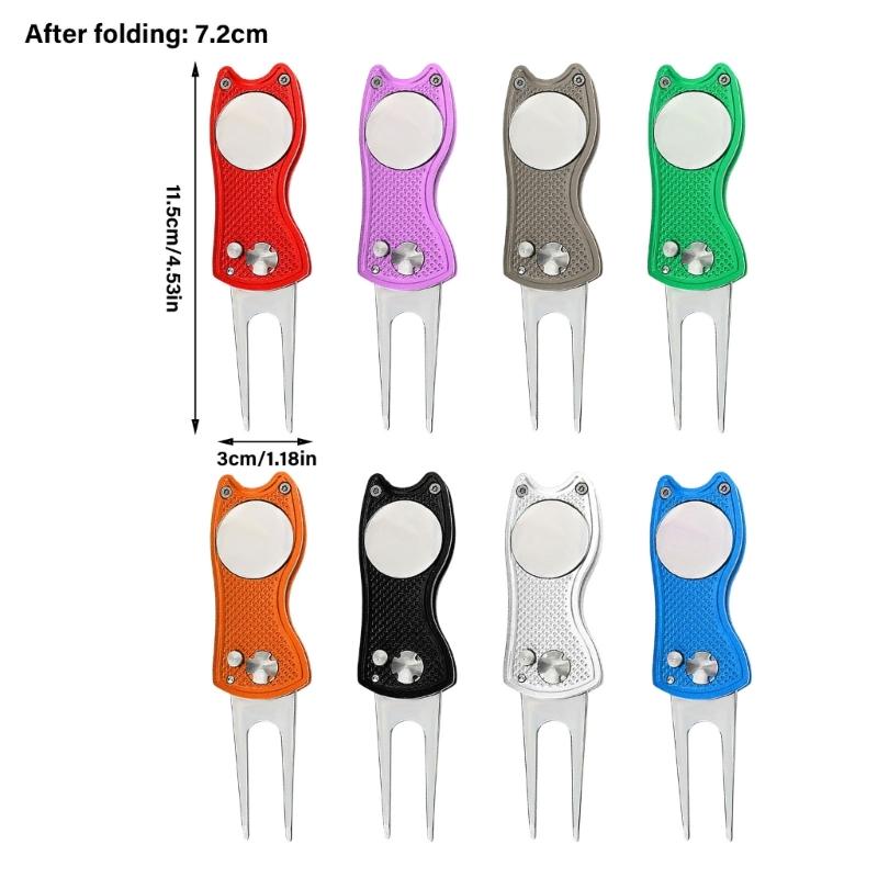 Metal Golfs Divot Tool Pitch Grooves Cleaner Golfs Pitchforks Foldable Putting Green Fork Divot Repair Tool Enduring