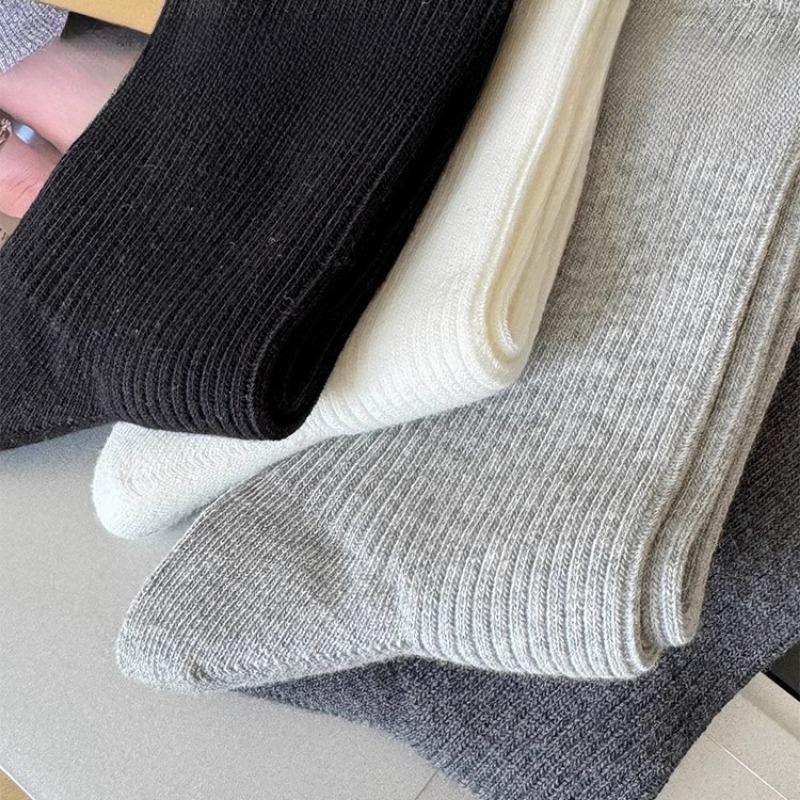 White Socks for Women, Solid-colored Mid-calf Socks for Autumn, Pure Cotton Pile Sports Socks for Autumn and Winter