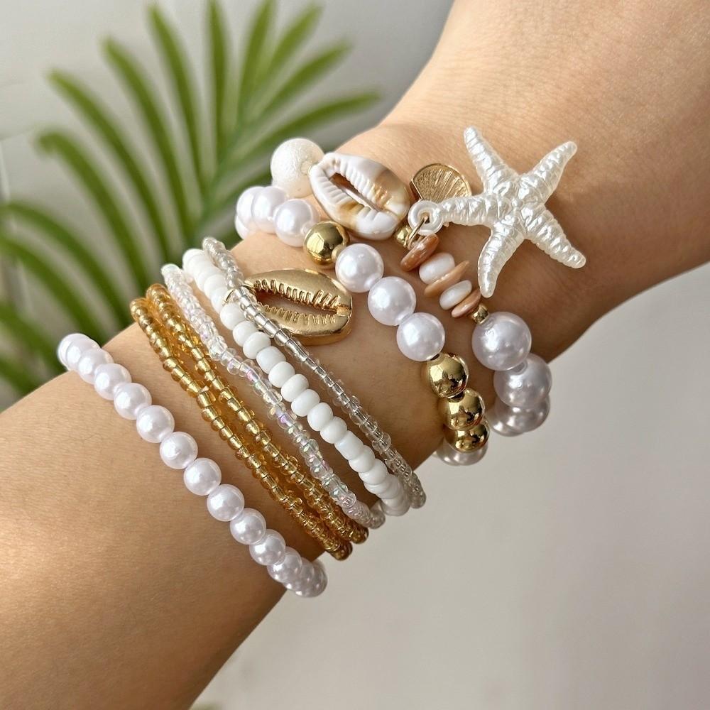Bohemian Multilayer Shell Bracelets Starfish Wrap Charm Hand Chain New Conch Beaded Bangles Gifts