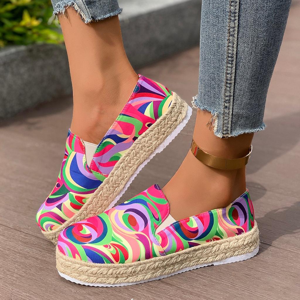 Kvinner Etniske regnbue-lerretssko Høstnye Uformelle Daglig Flate Damesko Rund tå Flerfargetrykk Snøresko