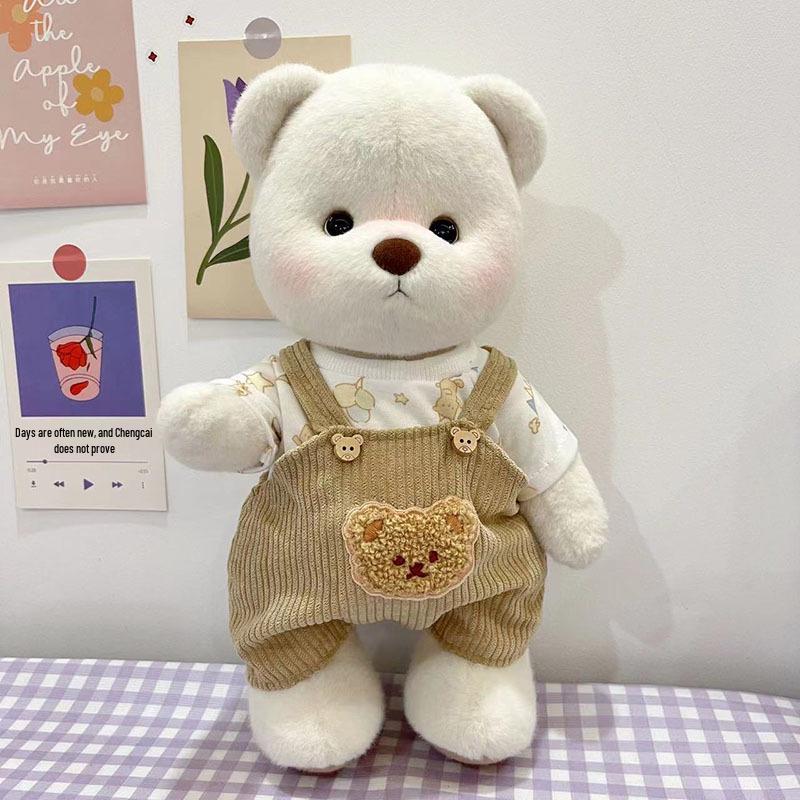 Medium Bear Outfit - Blue Pink Striped Carrot Overalls Set