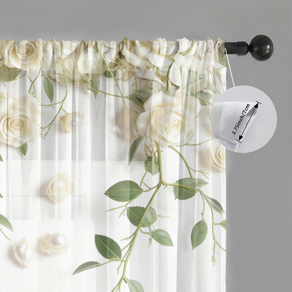 Piece White Rose Floral Decoration Design Lightweight Breathable Semi Transparent Made Polyester Suitable Living Room Bedroom Home Office Party Fiber