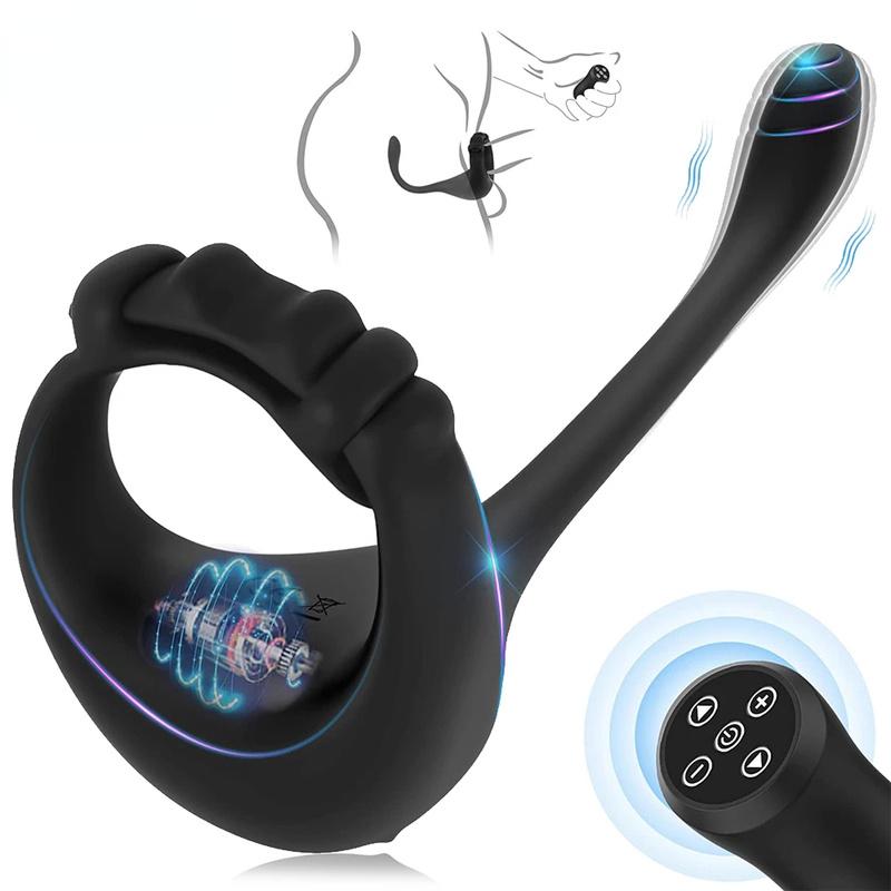 3 In 1 Anal Vibrator Prostate Massager Adjustable Cock Penis Ring Butt Plug Taint Teaser Remote Cocking Sex Toys for Men Adults