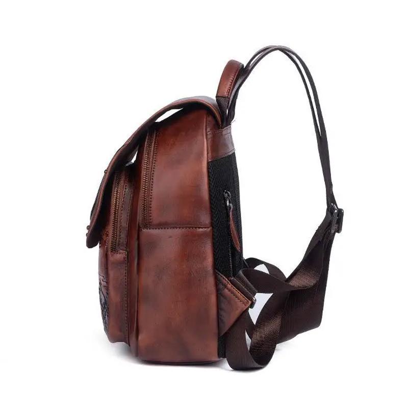 Vintage Embossed Large Capacity Women Backpack Genuine Leather Bag 2024 New Leisure Nature Soft Cowhide Travel Bags