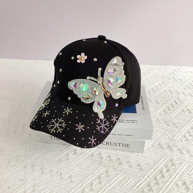 New Fashion Colorful Rhinestone Butterfly Baseball Cap, Trendy Baseball Cap Sun Hats For Women