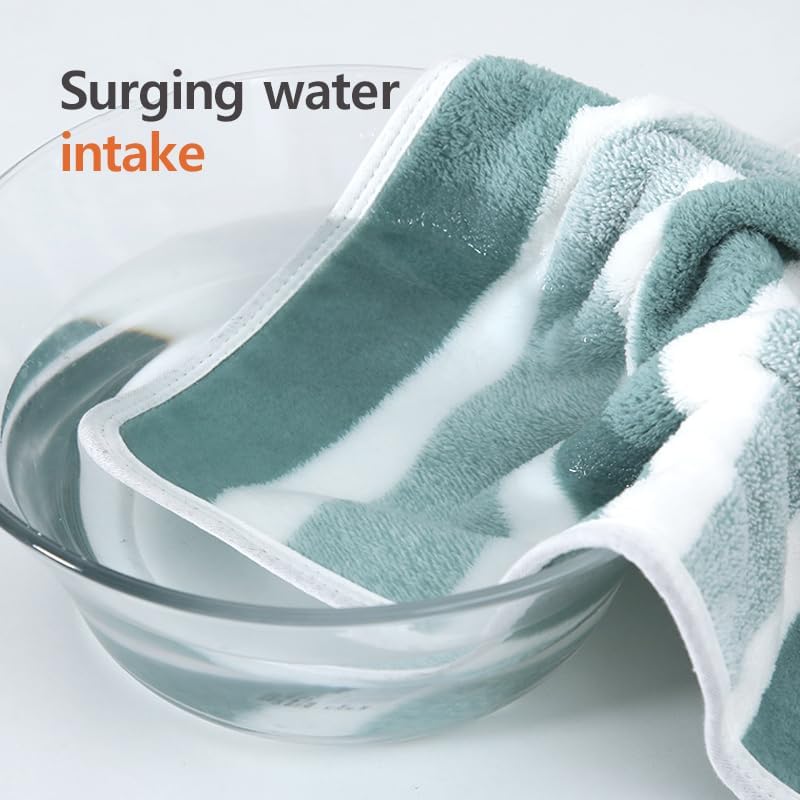 2PCS Bath Towel Striped Pattern Thickened Absorbent Towel Set Soft Face Towel for Home Bathroom Spa Quick Drying Microfiber