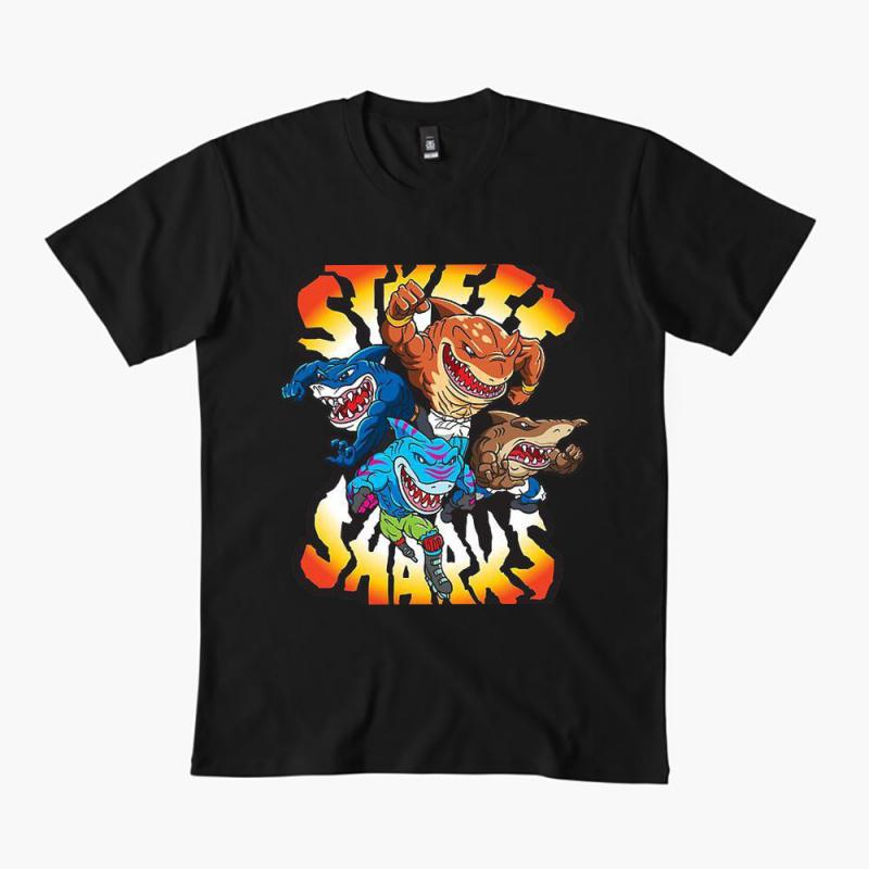 Street Shark Funny Shark Warriors Gift T Shirt Vintage Graphic Tee 100 Cotton Printed Clothes All Size Tops Short Sleeve S6XL
