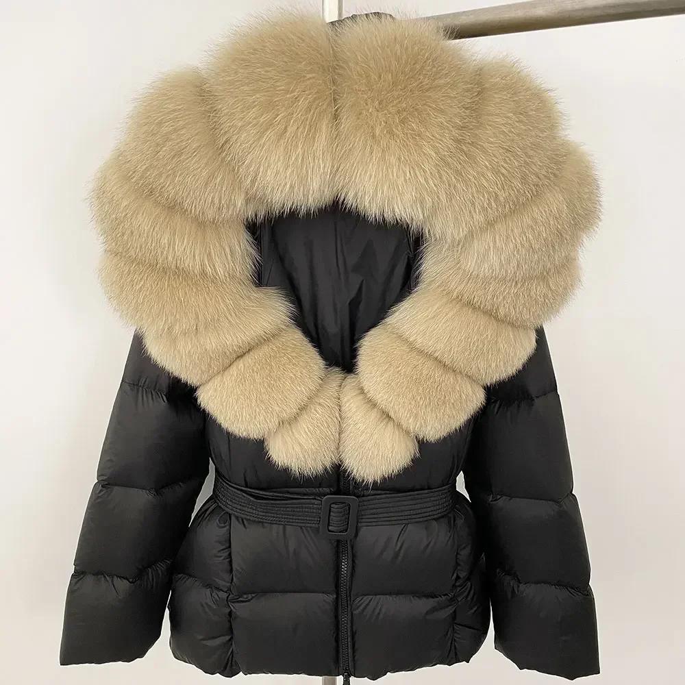 OFTBUY 2024 Jachetă albă din puf de rață, groasă, caldă, 90%, jachetă de iarnă pentru femei, cu guler de blană de raton naturală, cu glugă, casual