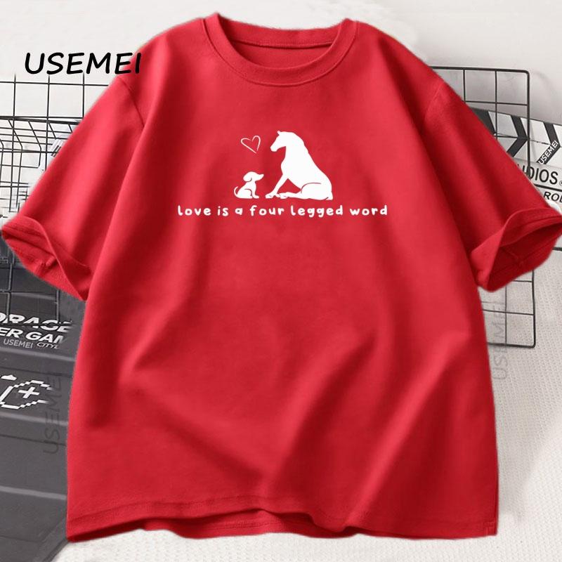Love Is A Four Legged Word TShirt Unisex Women Funny Horse Dog Lover Pet T Shirt Print Unisex Cool Loose Oneck Tops Streetwear S