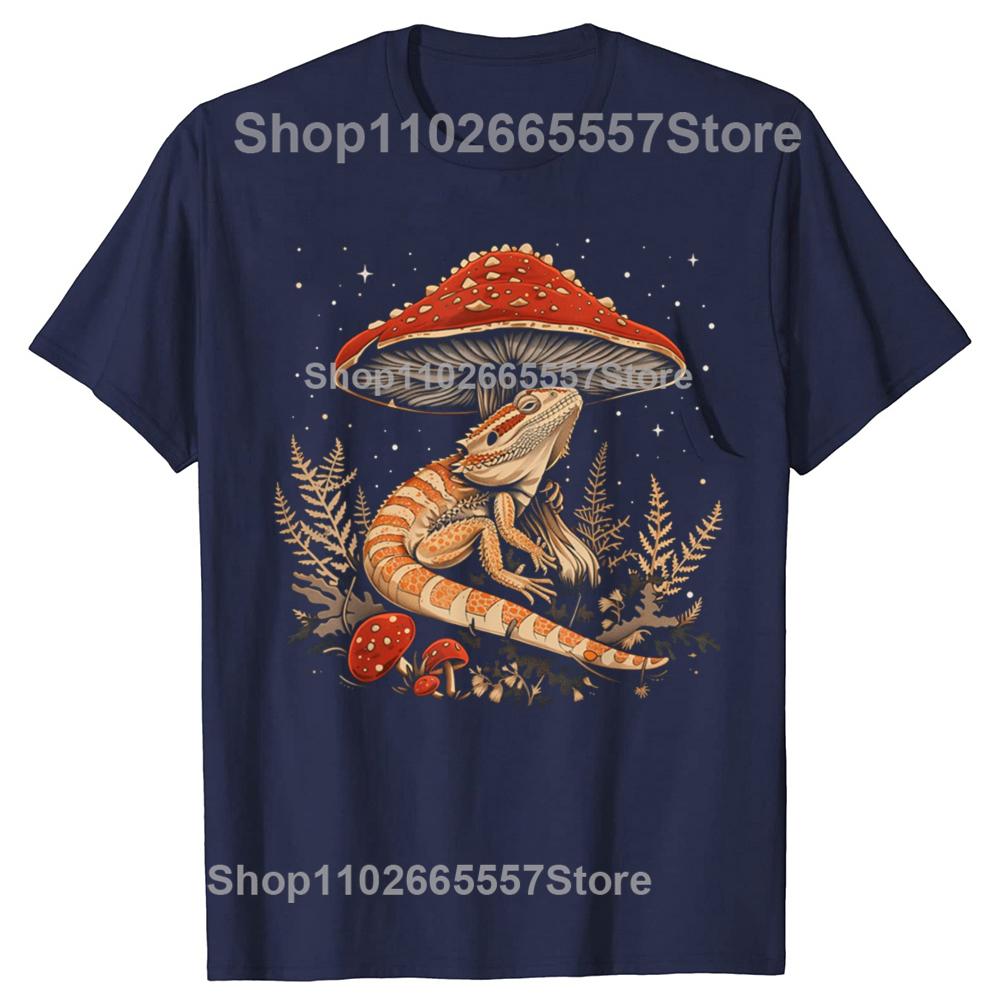 Funny Cute Bearded Dragon Mushroom Graphic Tshirts Men Womens Fashion Casual Tshirt 100 Cotton Loose Oversized T Shirt S