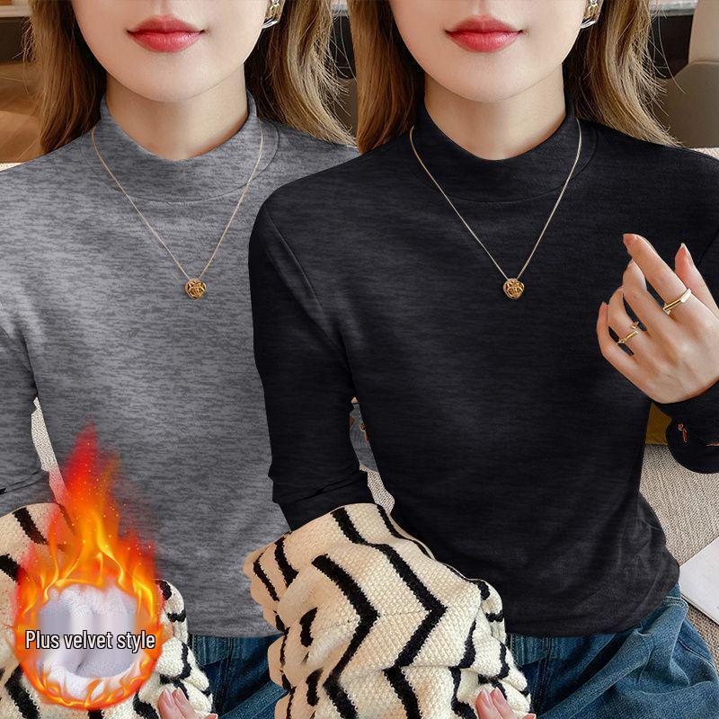 2025 Autumn Plus Size Slim Fit Long Sleeve Loose Base Layer Top for Women with Half High Neck