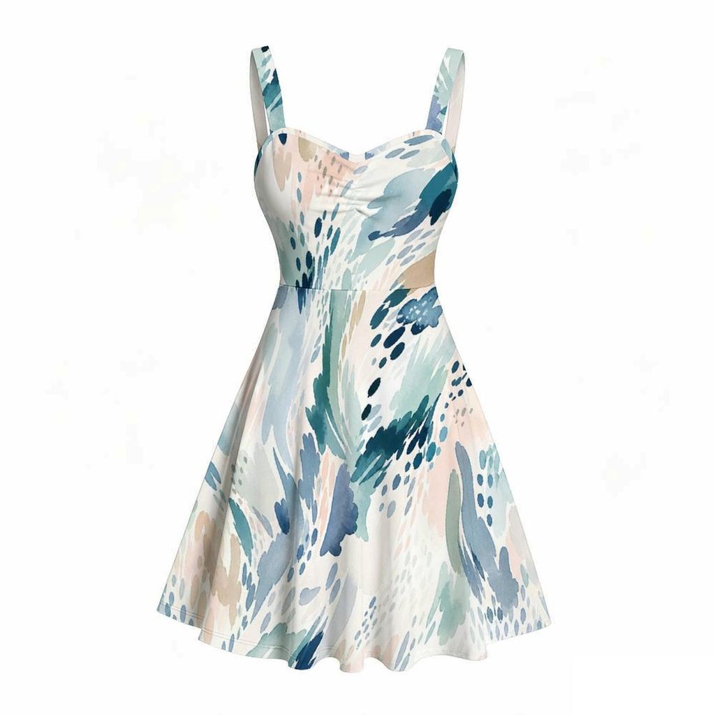 Women S Plus Size Off Shoulder Square Neck Strappy Sleeveless Printed Flared Dress