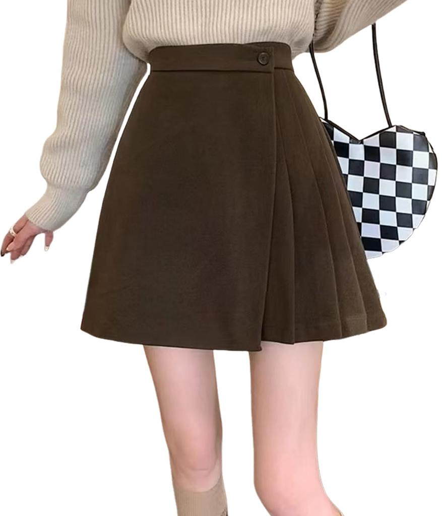 Asymmetrical Pleated Short Comfortable and Easy to Move Short Lower Body Mini M.Luce Women's Wrap-Style Skirt, A-Line Skirt, Autumn/Winter, in,