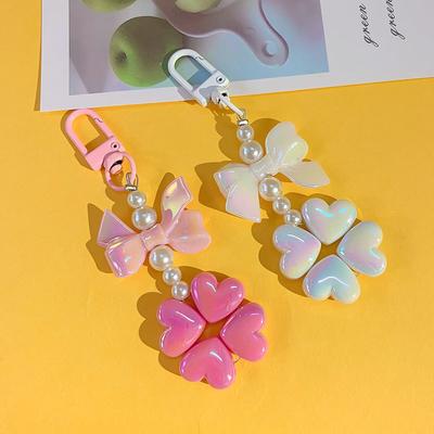 Pendentif Porte-clés de Voiture Boucle Perles Plaqué Or Trèfle à Quatre Feuilles Accessoires Sucrés Perles Mignonnes Cadeau