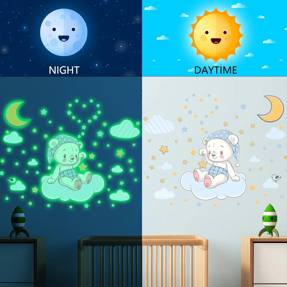 Cartoon Bunny Balloon Luminous Wall Stickers Glow In The Dark Wallpaper For Kids Room Living Room Nursery Home Decoration Decals
