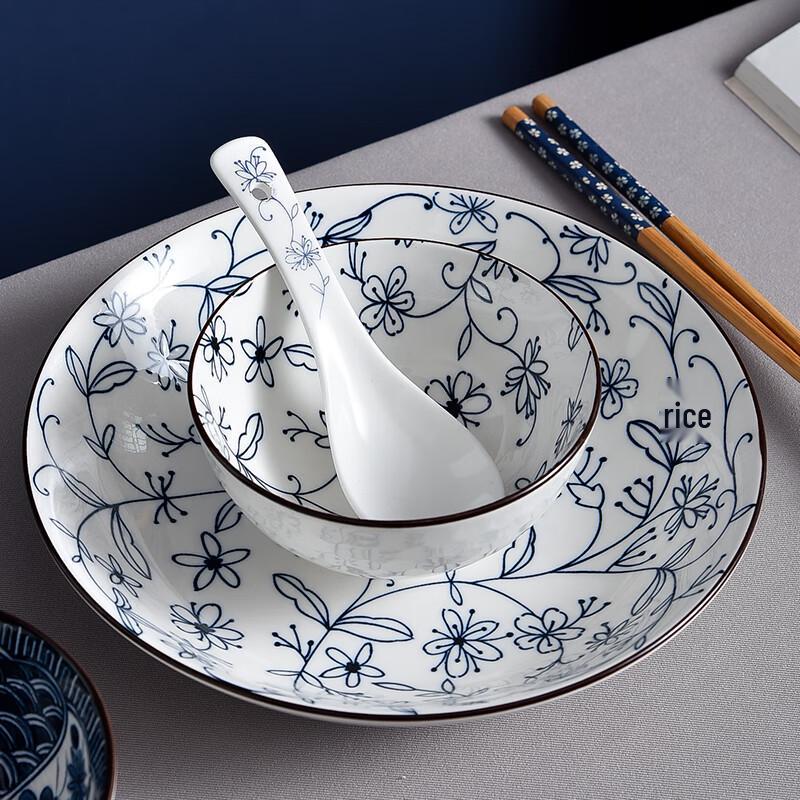 Jutao Ren 'Ein Hirsch mit dir' Blau-Weiß Keramikschalen-Set