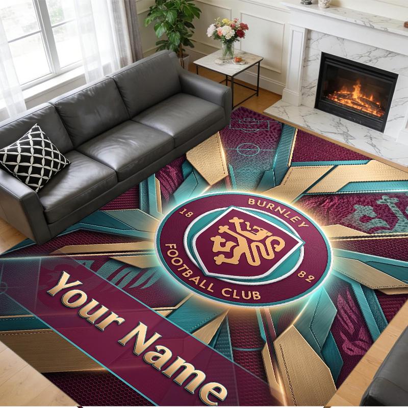 Crystal Velvet Rug Custom Name Text, Soft Non Slip Floor Mat Home DecorBurnley Football