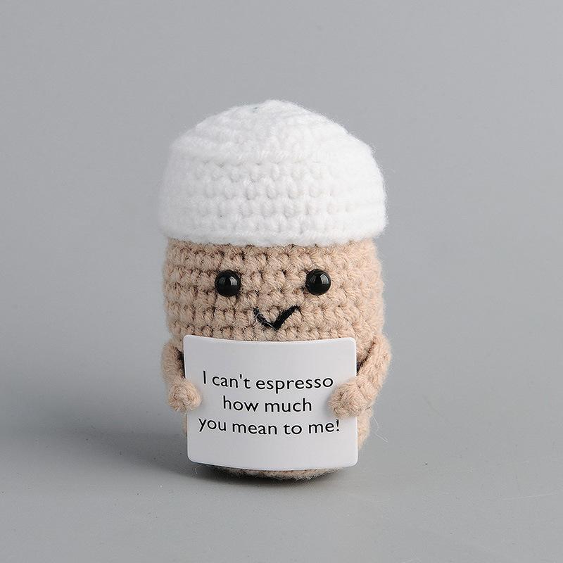 Funny Crochet Emotional Support Cloud Doll With Card Desktop Ornament Handmade Knitted Cake Dolls Christmas Gifts Home Decor
