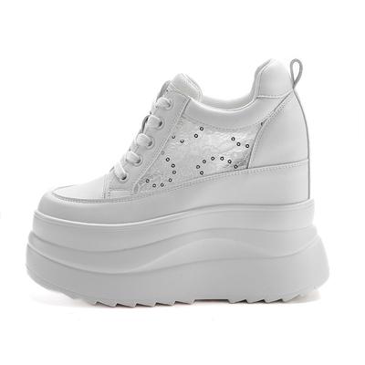 Fashion 13CM Genuine Leather Platform Wedge Flats Shoes Chunky Sneaker Casual Comfy High Brand Spring Autumn Vulcanize Shoes