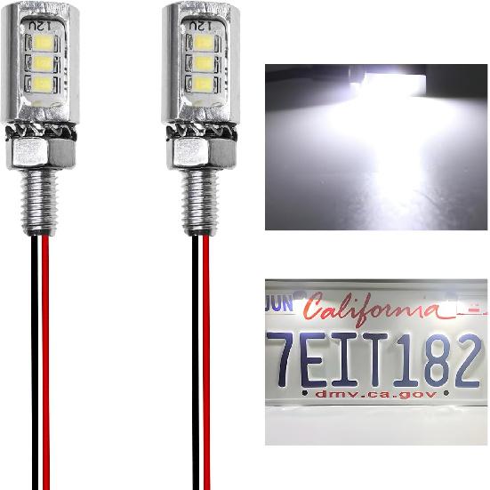 2 PCS LED License Plate Light, 12V 2835 Chips Car Tag LED Bulb with Aluminum Light Holder, Waterproof/Rainproof IP68 License Plate Screw Bolt Lamp