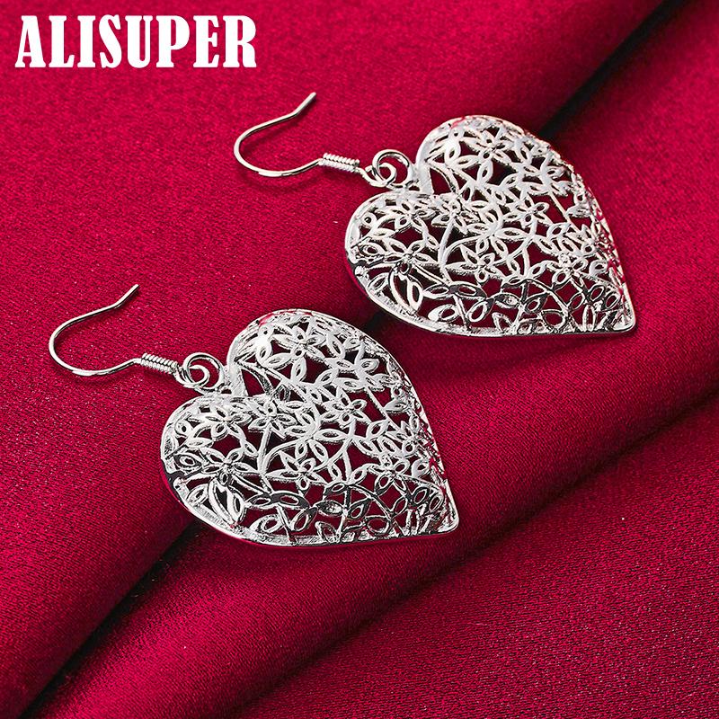 Bijuterii cercei cu flori cu inimă goală din argint 925