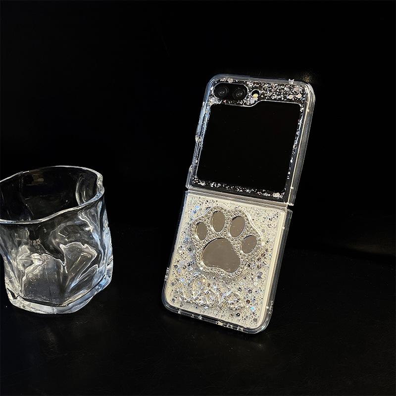 Transparent Phone Case For Samsung Zfold6 Folding Screen Zflip5 Clamshell Galaxy Love Cat Claw Mirror