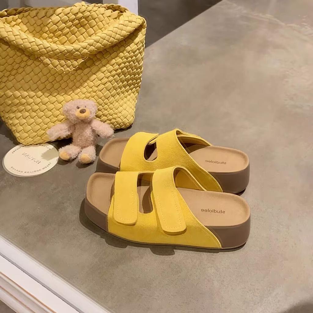 2025 New Summer Retro Leather Platform Slippers Women's Casual Soft Bottom Drag One-word Casual Non-slip Versatile