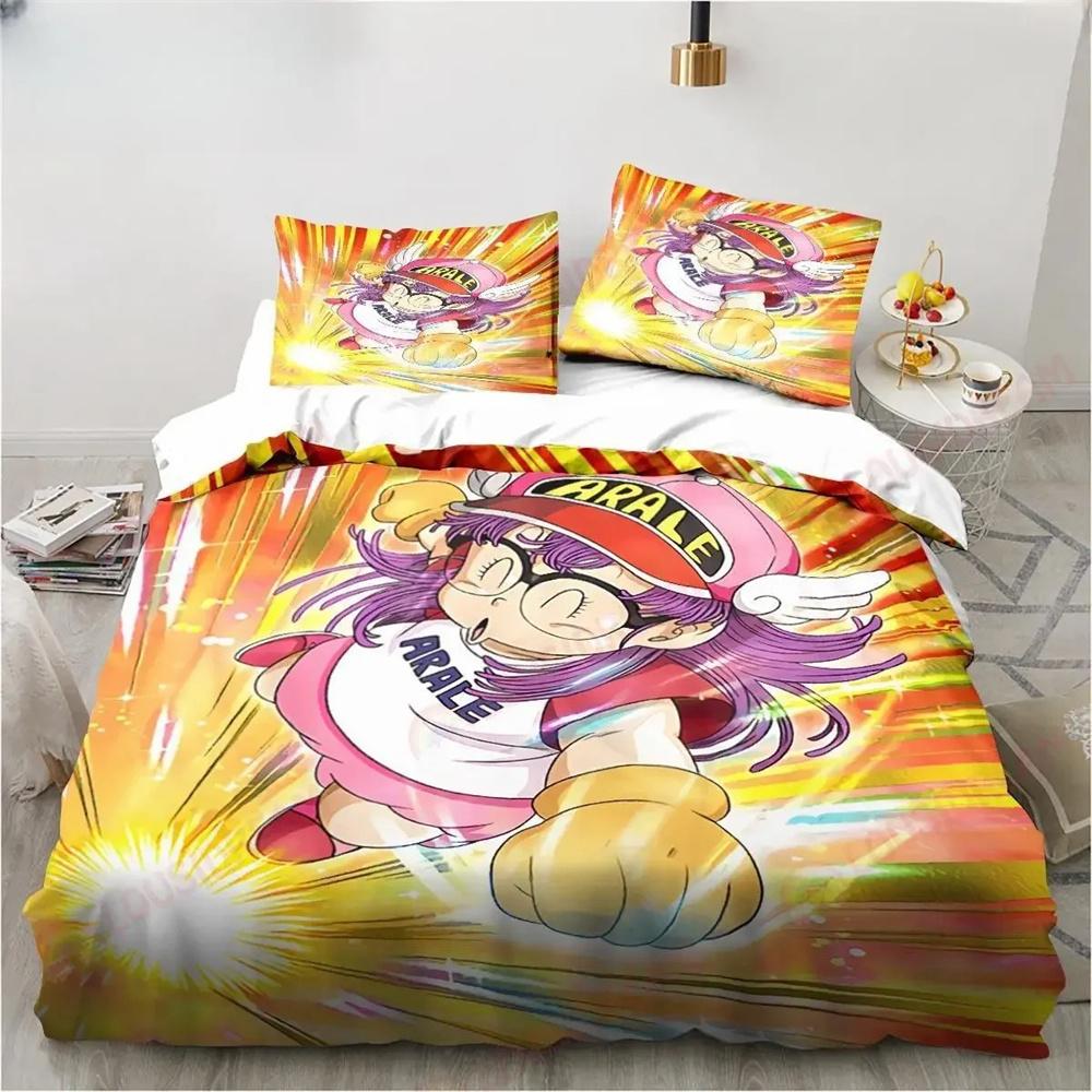 New Cute Cartoon Dr SSlump Arale Anime Bedding Collection Linen King Twin Double Child Bedding Collection Mircofiber Or Polyester Duvet Cover