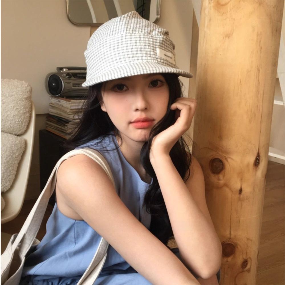 Plaid Headscarf Baseball Hat Lace Strappy Bandana Cap Casual Sunscreen Headscarf Hat  Summer