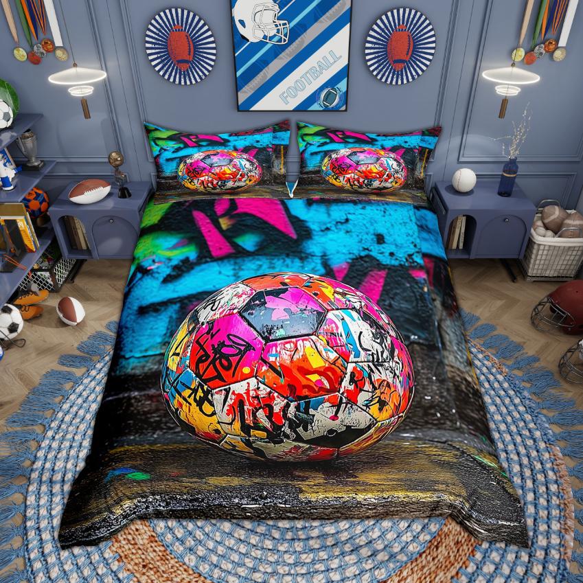 

Comforter Homewish Teens Sports Theme Hippie Graffiti Ball Game Bedding Baseball Basketball Football Set Comforter (quilt)-EU Single(135*200cm)3pcs