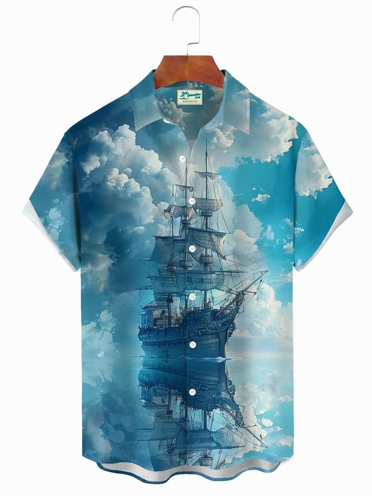 Sommer Herrenhemd mit 3D-Druck und geometrischer Kunstgrafik, Hawaii-Freizeithemden, kurzärmelig