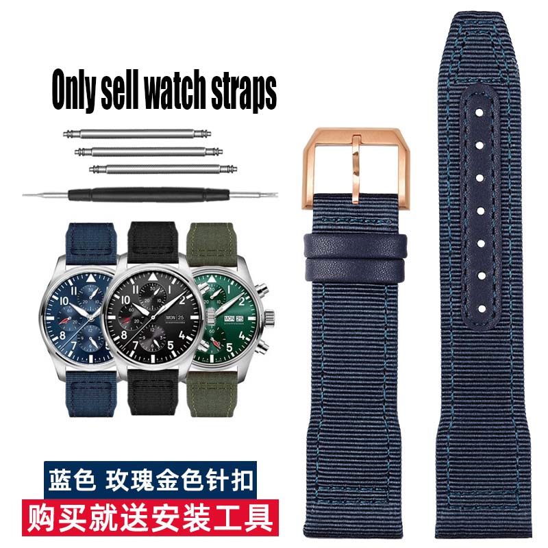 20 21 22mm Braccialetto Blu Verde di Alta Qualità per Orologio IWC Cinturino in Nylon e Vera Pelle Big Pilot Little Prince Mark 18