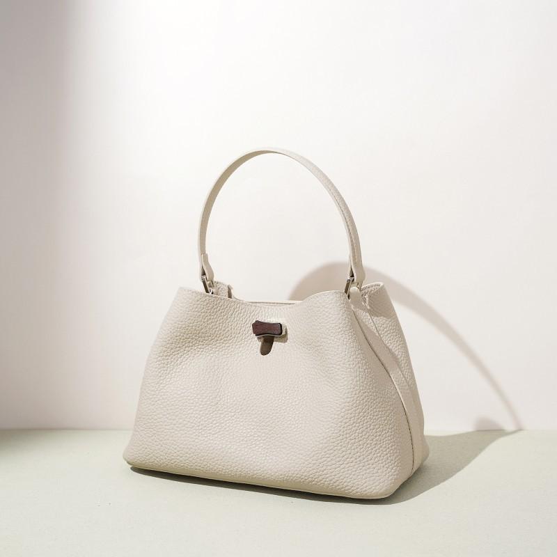 2026 Bag Leather Portable Bucket High-end Commuting Shoulder Niche Fashionable Exquisite Cross-body 25x13x17cm