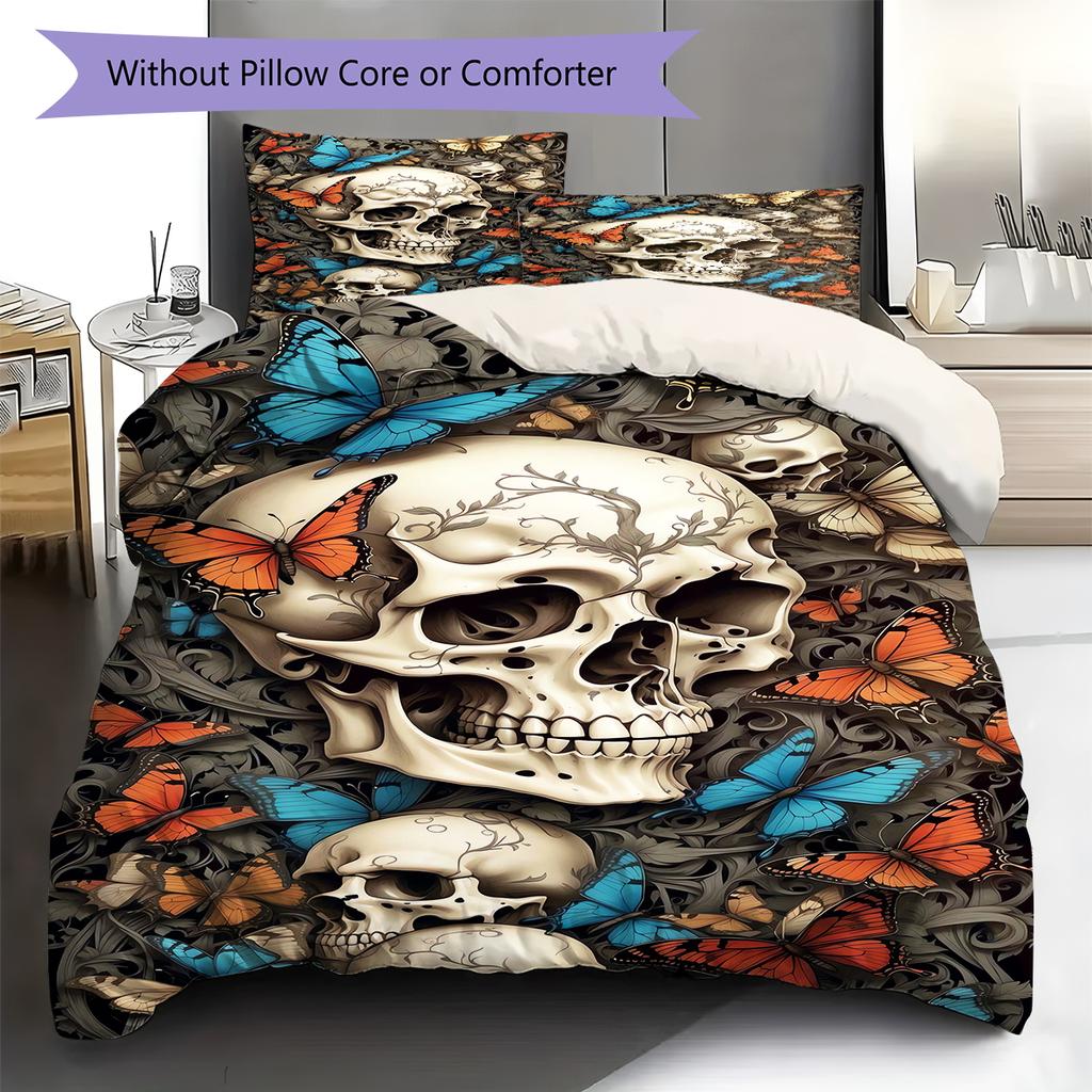 Snake and Skull Pattern Bedding Quilt Set Quilt Cover Pillowcase Home Decoration Gift (1 * Duvet Cover + 2 * Pillowcase, Without Core)