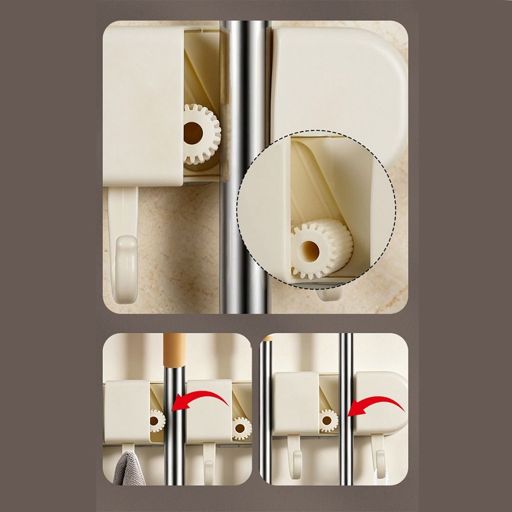 5 Hook Mop Clip Wall Mounted Broom Hanger Multi-functional Broom Organizer Clip Shower Room