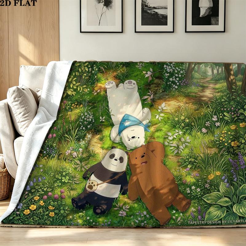 We Bare Bears Print Flannel Blanket High Quality Warm Comfortable Cover for All Seasons Perfect for Gifts Home Decor