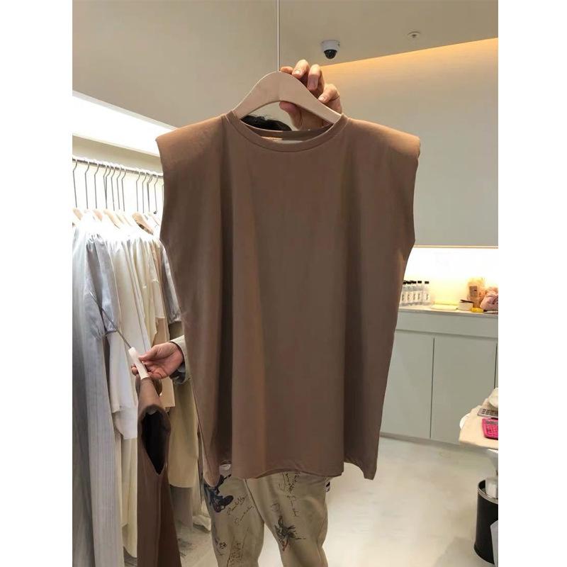 

Однотонная свободная футболка без рукавов с круглым вырезом для женщин, летняя облегающая повседневная майка, корейская женская одежда 2XL коричневый