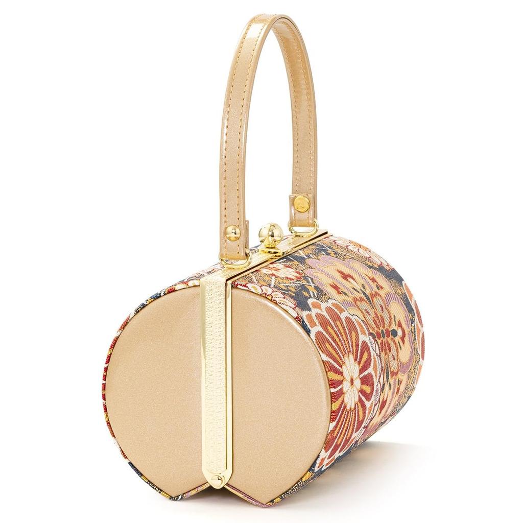 Zori Bag For Formal Saga Round Chrysanthemum and Flower S Size Made in China [Kyoto Miyabi] Set, Enamel, Furisode, Hakama, Wear, Women's, Gold, Navy,