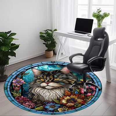 1pc Stained Glass Cat Chair Carpet for Office Non-Slip, Machine Washable Rug for Office - Holiday DecorMachine Made Yy251029050