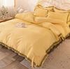 Børstet sengeskjørt i koreansk stil Firedelt sengeteppe i prinsessestil Tykt sklisikkert blondesengetøy
