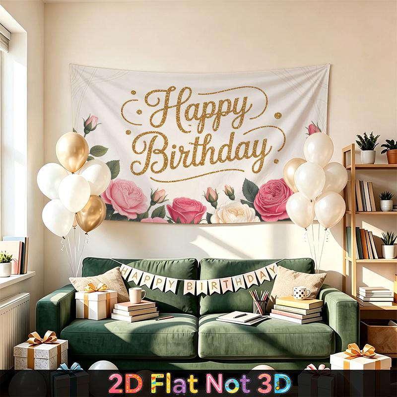 Gold Floral Birthday Backdrop 1pc - Celebration Decor